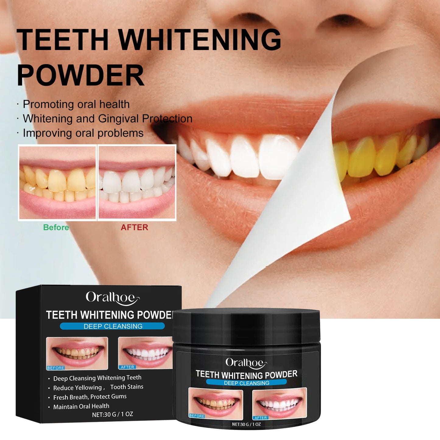 Polvo Blanqueador Dental Premium – Una Sonrisa Radiante Desde Casa