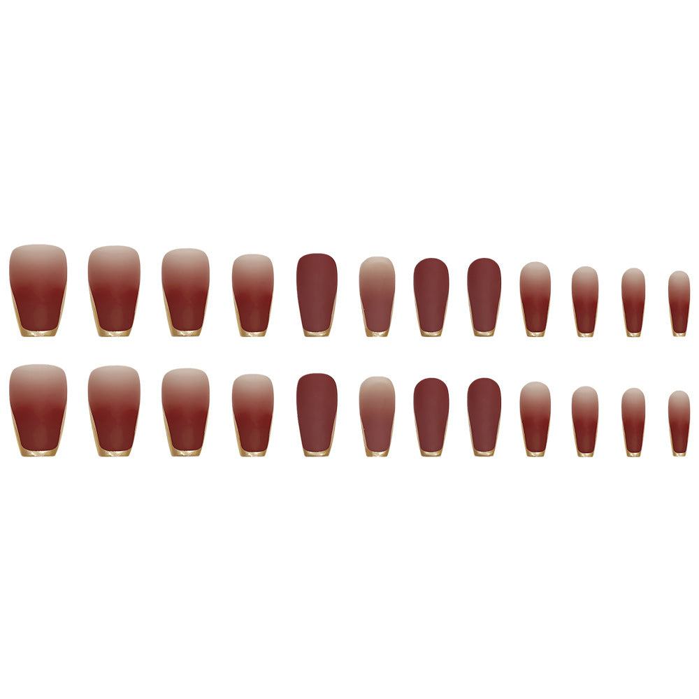 Brown Ombre French Press-On Nails with Gold Tips – 24 False Nails