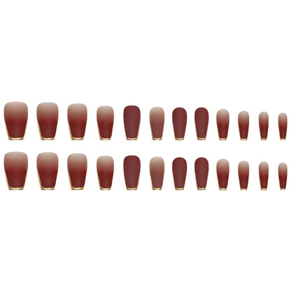 Brown Ombre French Press-On Nails with Gold Tips – 24 False Nails