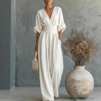 Ensemble élégant à taille cintrée et col en V avec pantalon